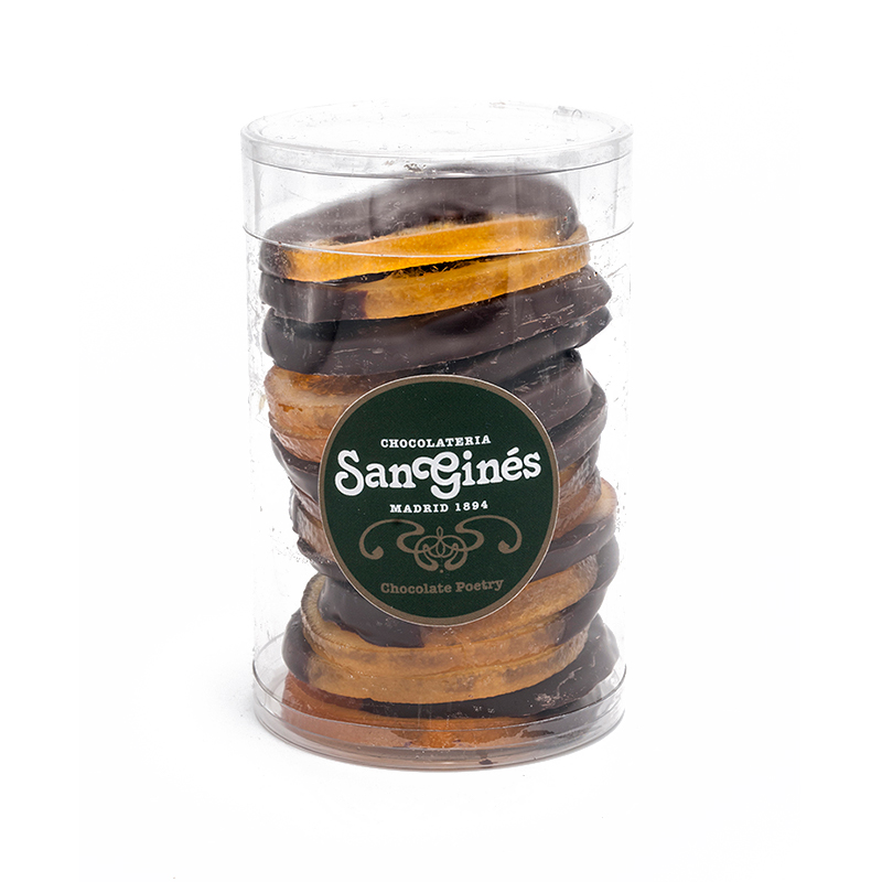 Discos de naranja con chocolate negro San Gines